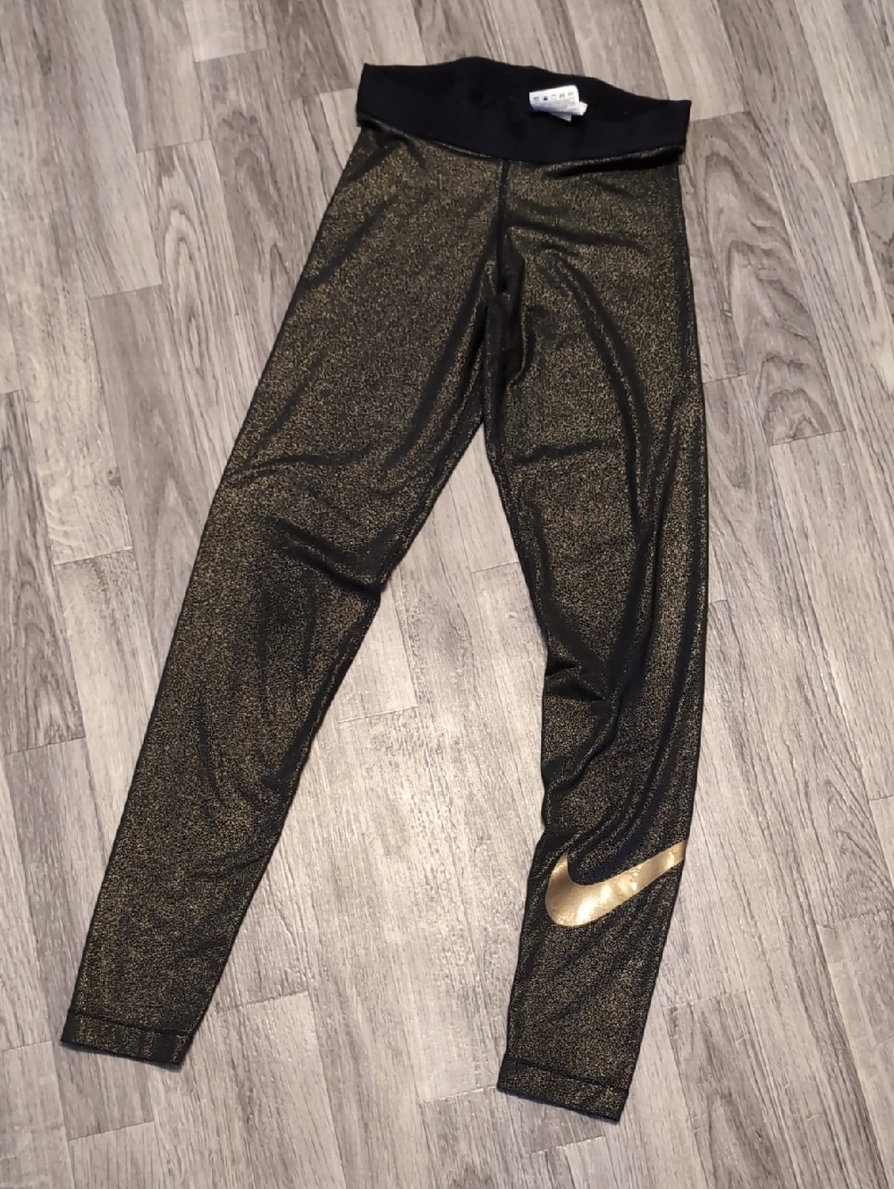Nike Black and Metallic Gold Shimmer Leggings